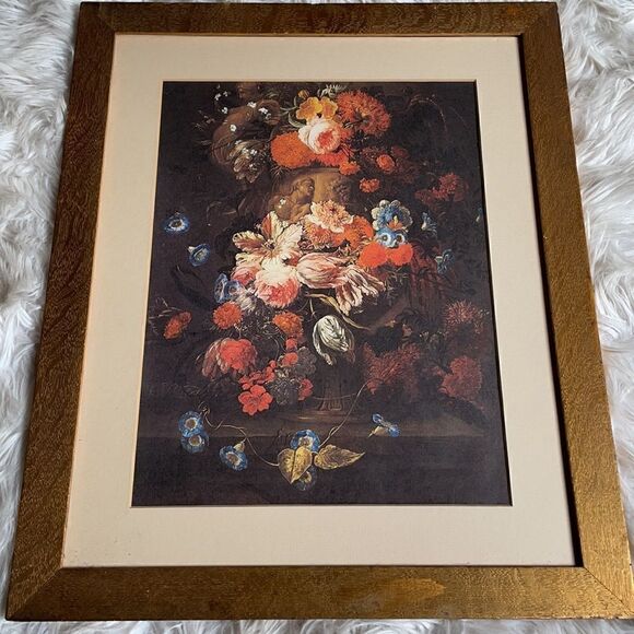 Vintage Matted and Framed Floral Print by Jan Bruehel named “Flowers in a Vase.” - Picture 10 of 16